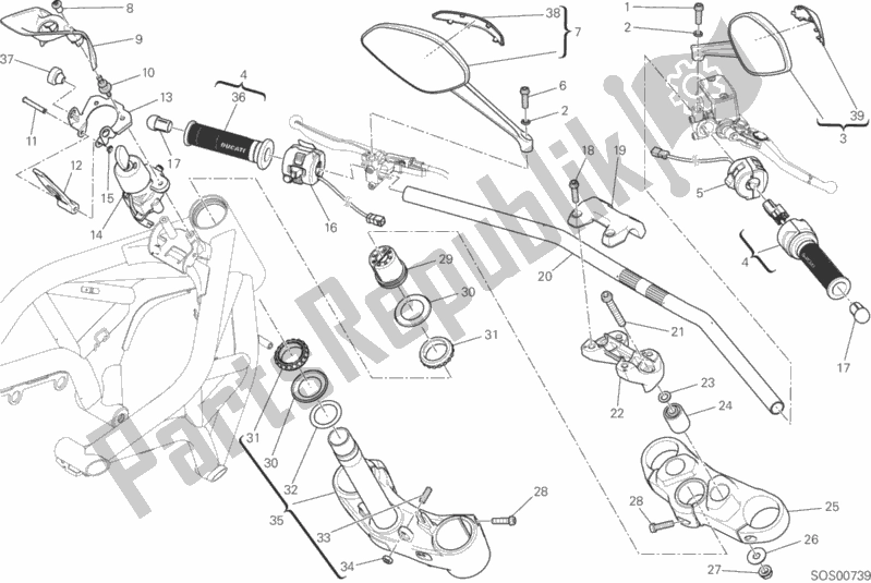 Todas as partes de Guiador E Controles do Ducati Monster 821 USA 2016